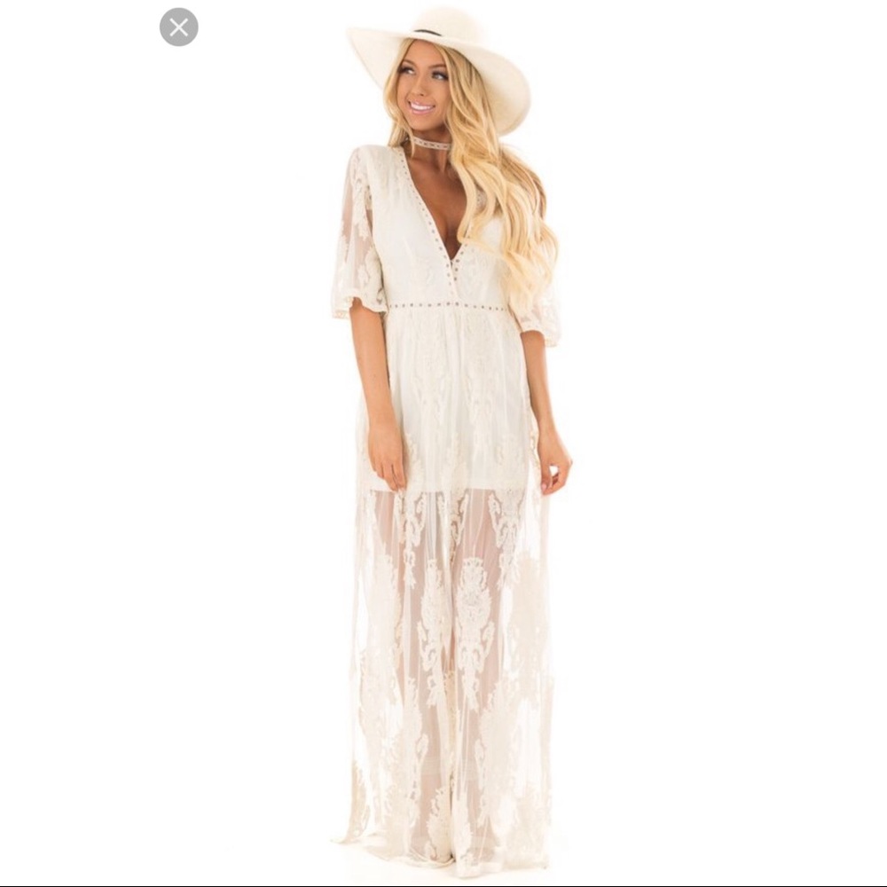 Embroidered lace romper maxi